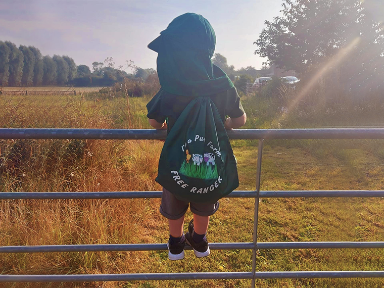 A child stood on a fence at Pumpfarm Day Nursery.