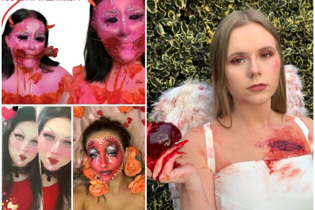 Winners of Media Make-up Valentine's Day competition: (right) Abbie French, (bottom left)Matthew Brammar, (bottom centre) Katie Gagg and (top left) Darcey Armstrong.