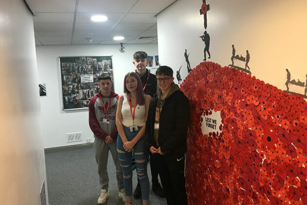 The Armistice Day poppy display at North Notts College.