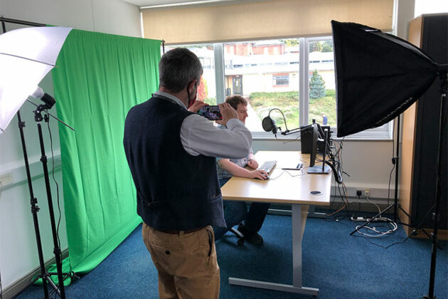 Computing tutors recording a demonstration of the new technology available to deliver a blend of face-to-face and online learning.