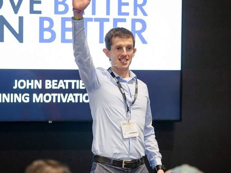 Former Team GB athlete, John Beattie, delivering a talk.
