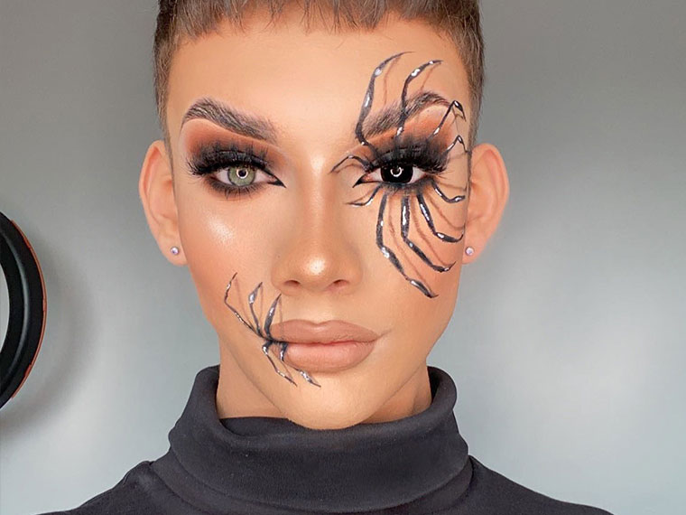 Lucas Rodgers wearing a spider-themed make-up look.