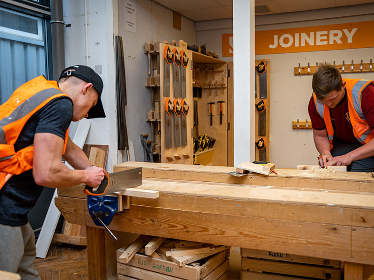 Joinery students in the workshop at North Notts College