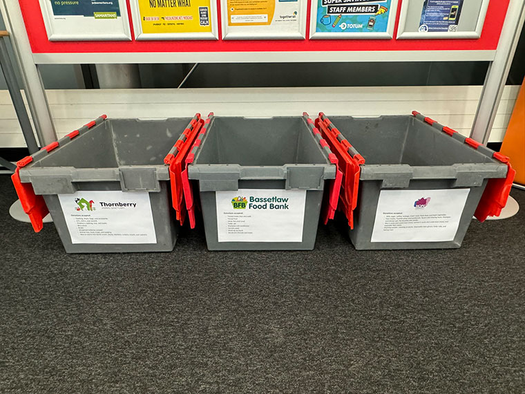 Charity donation boxes at North Notts College